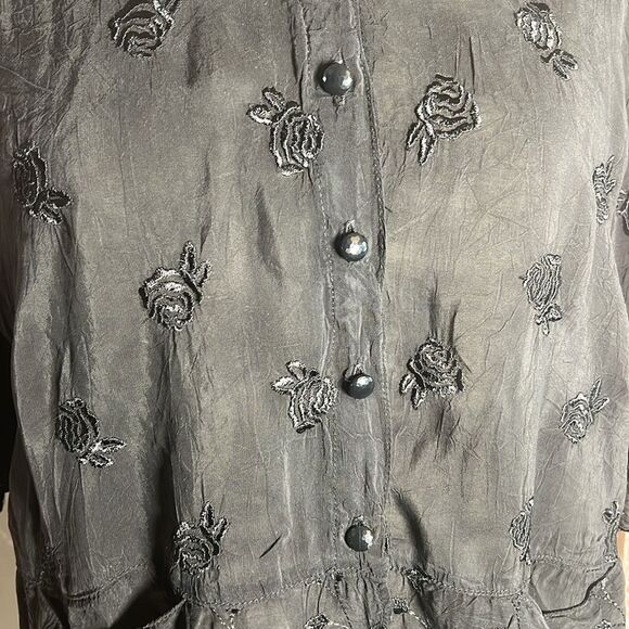 Johnny Was black button down shirt size medium - Picture 2 of 11